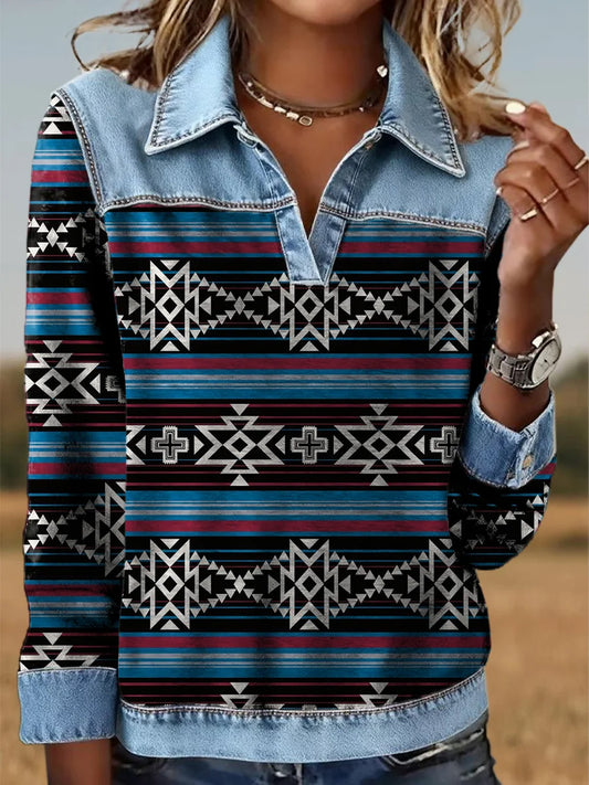 Women's Retro Aztec Print Patchwork Sweatshirt
