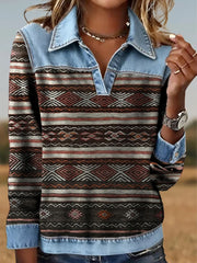 Women's Retro Aztec Print Patchwork Sweatshirt