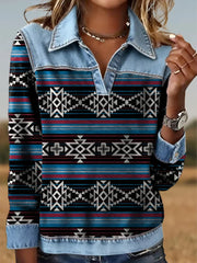 Women's Retro Aztec Print Patchwork Sweatshirt