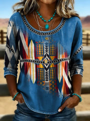Women's Retro Western Aztec Print Casual Top