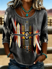 Women's Retro Western Aztec Print Casual Top