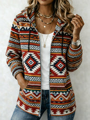 Women's Western Print Zip-Up Hoodie
