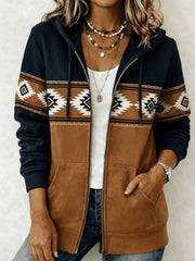 Women's Western Print Zip-Up Hoodie