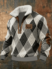 Men's Retro Western Plush Stand Collar Shirt