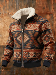 Men's Retro Western Fur Collar Zip-Up Jacket