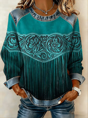 Women's Retro Western Denim Patchwork Top