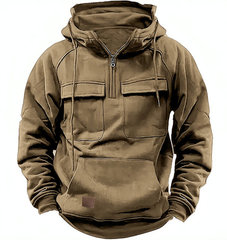 Men's Casual Solid Color Multi-Pocket Hoodie