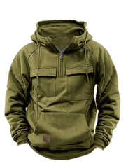 Men's Casual Solid Color Multi-Pocket Hoodie