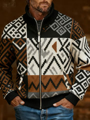 Men's Retro Casual Plaid Printed Fur Collar Zip-Up Jacket