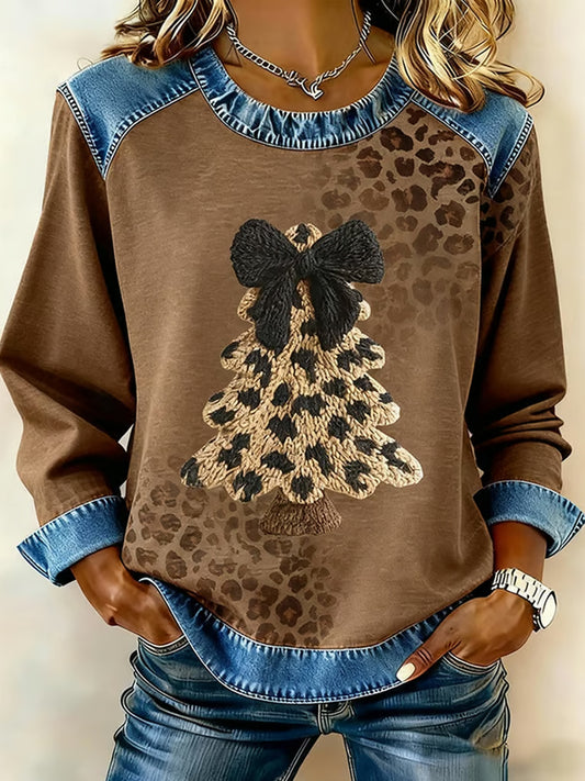 Women's Retro Christmas Season Artistic Pattern Patchwork Casual Sweatshirt