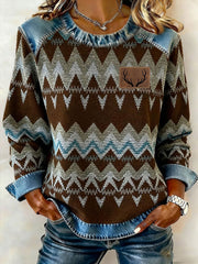 Women's Retro Western Denim Patchwork Top