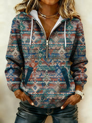 Women's Vintage Western Printed Casual Hoodie