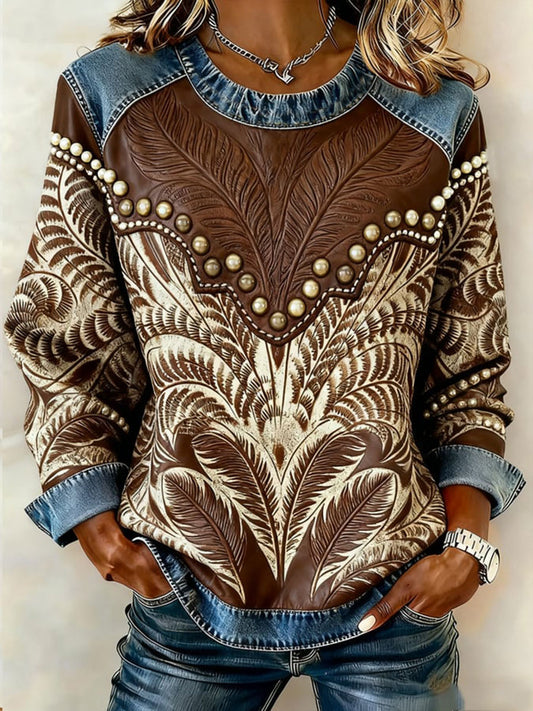 Women's Retro Western Denim Patchwork Top