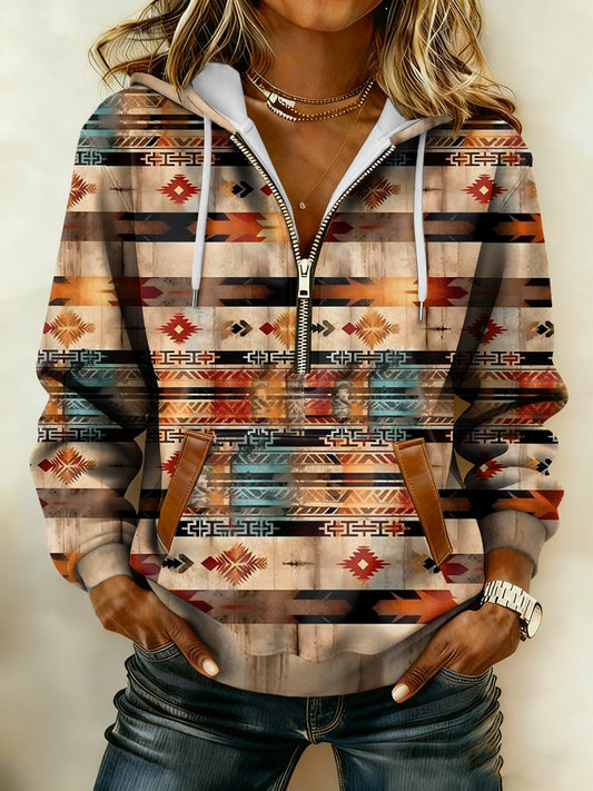 Women's Vintage Western Printed Casual Hoodie