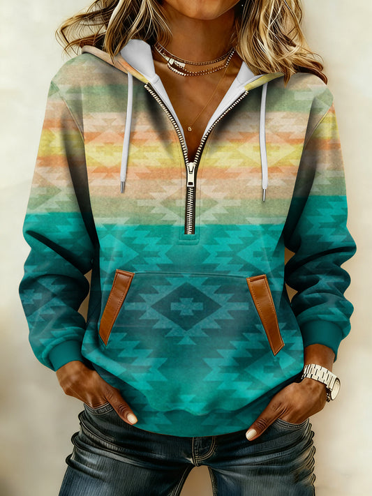 Women's Vintage Western Printed Casual Hoodie