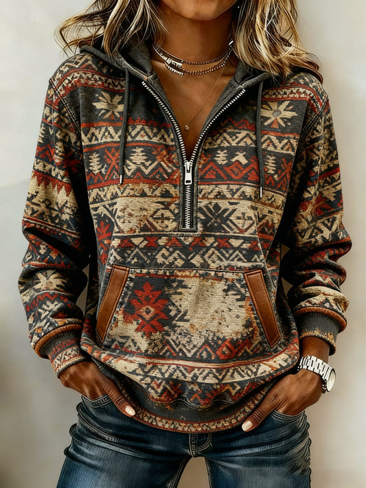Women's Vintage Western Printed Casual Hoodie