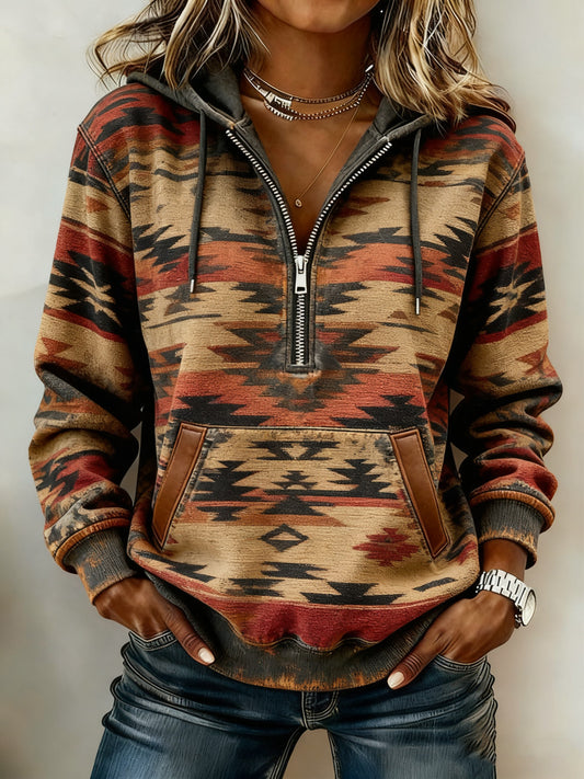 Women's Vintage Western Printed Casual Hoodie