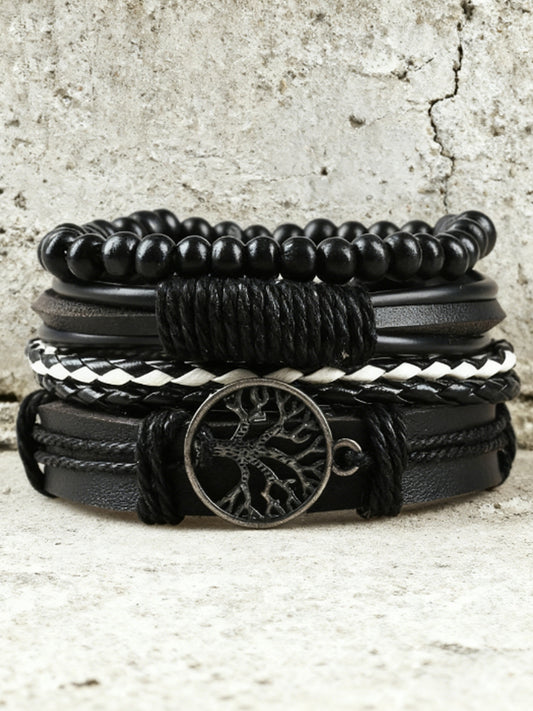 Men's Tree of Life Vintage Woven Personalized Leather Bracelet Three-Piece Set