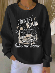 Women's Country Roads Take Me Home Ribbed Round-Neck Sweatshirt