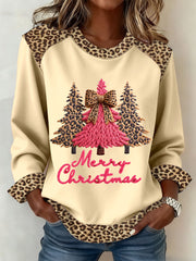 Women's Leopard Christmas Tree Pattern Patchwork Sweatshirt