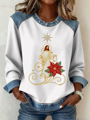 Women's Christmas Pattern Patchwork Art Sweatshirt