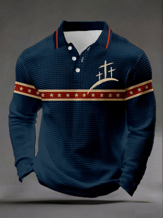 Men's Cross Waffle Print Casual Top