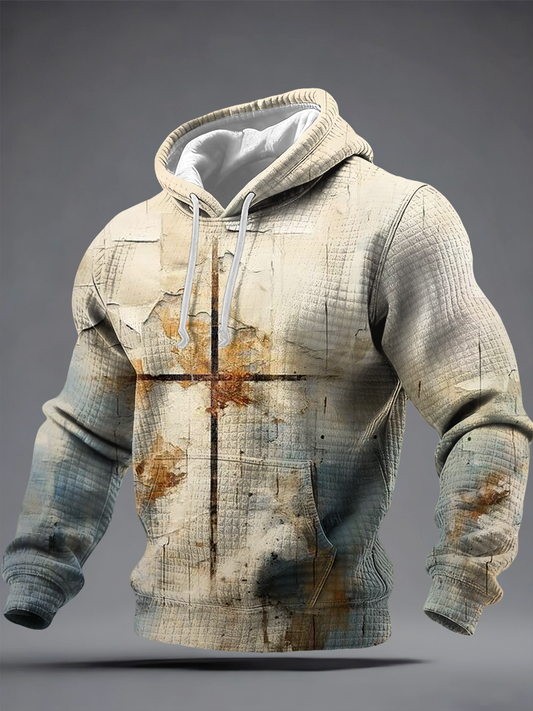 Men's faith art painting Checkered Cotton Hoodie