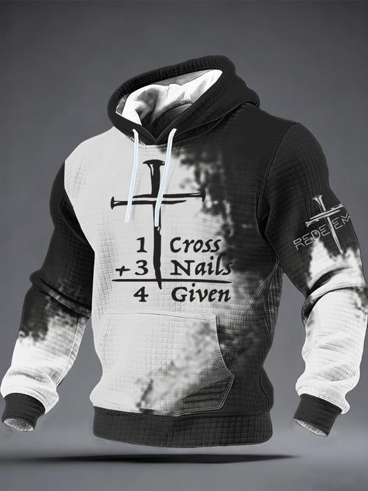 Men's 1 Cross +3 Nails 4 Given Checkered Cotton Hoodie