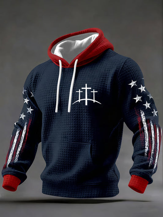 Men's Faith Cross Checkered Cotton Hoodie