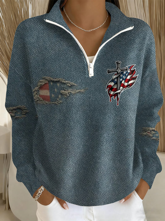 Women's Faith Cross Print Casual Sweatshirt