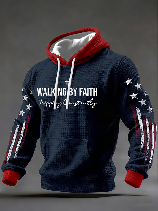 Men's Walking By Faith Cross Checkered Cotton Hoodie