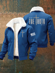 Men's Jesus The Way The Truth The Life Cross Fur Collar Zip-Up Jacket