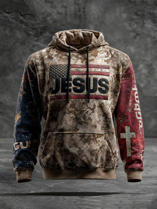 Men's Retro Faith Print Casual Hoodie