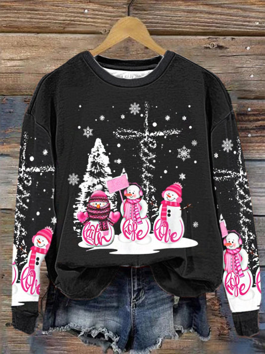 Women's Jesus Faith Hope Love Snowman Merry Xmas Christian Regular Sweatshirt