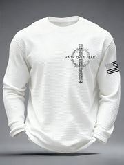 Men's Faith Over Fear Print Casual Waffle Long Sleeve T-Shirt