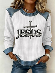 Women's Faith Things Print Waffle Sweatshirt