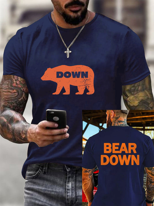 Men's Bear Down Print Football Fans Gameday Casual Tee
