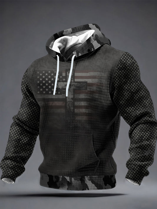 Men's Cross Flag Camouflage Checkered Cotton Hoodie