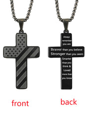 Unisex American Flag Cross Braver Stronger  Stainless Steel Necklace