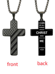 Unisex American Flag Cross I Can Do All Things Through Christ Stainless Steel Necklace