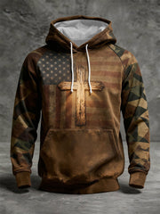 Men's Cross Flag Camouflage Oversized Drop-Shoulder Hoodie With Pockets