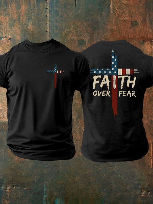 Men's Faith Over Fear Print Casual Short Sleeve T-Shirt