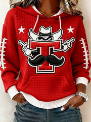 Women's Football Print Large-sized Hooded Sweatshirt