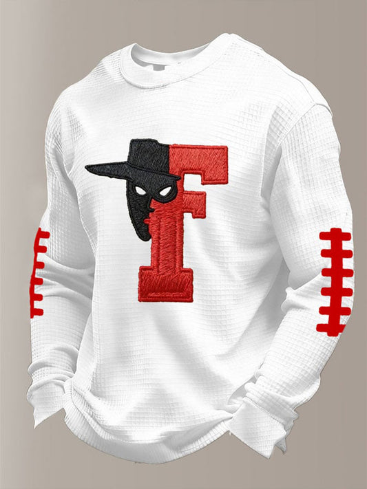 Men's Football Print Waffle Crewneck Sweatshirt