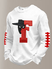 Men's Football Print Waffle Crewneck Sweatshirt