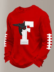 Men's Football Print Waffle Crewneck Sweatshirt