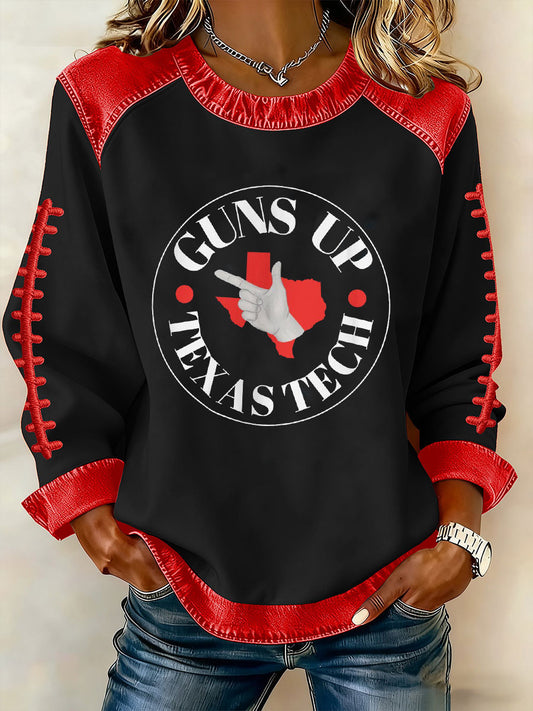 Women's Guns Up Texas Tech Retro Football Print Top