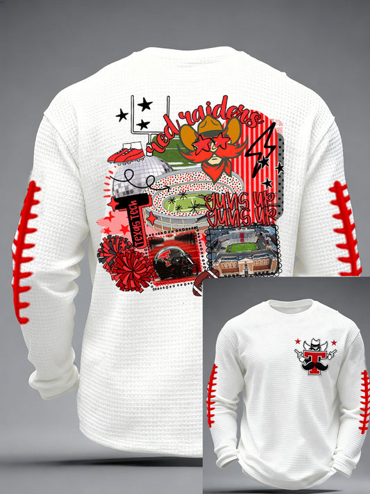 Men's Retro Football Print Waffle Long Sleeve T-Shirt