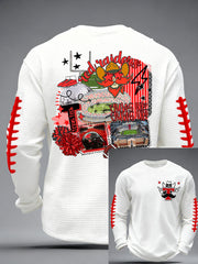 Men's Retro Football Print Waffle Long Sleeve T-Shirt