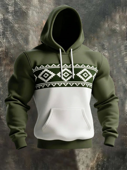 Men's Retro Western Aztec Print Casual Hoodie